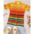 thumbnail image 5 of LA LEELA Women's Fashion Short-Sleeve Button Down Ladies Tops Bohemian Vacation Cute Hawaiian Shirt Modern Blouses For Women M Stripes, Multicolored, 5 of 5
