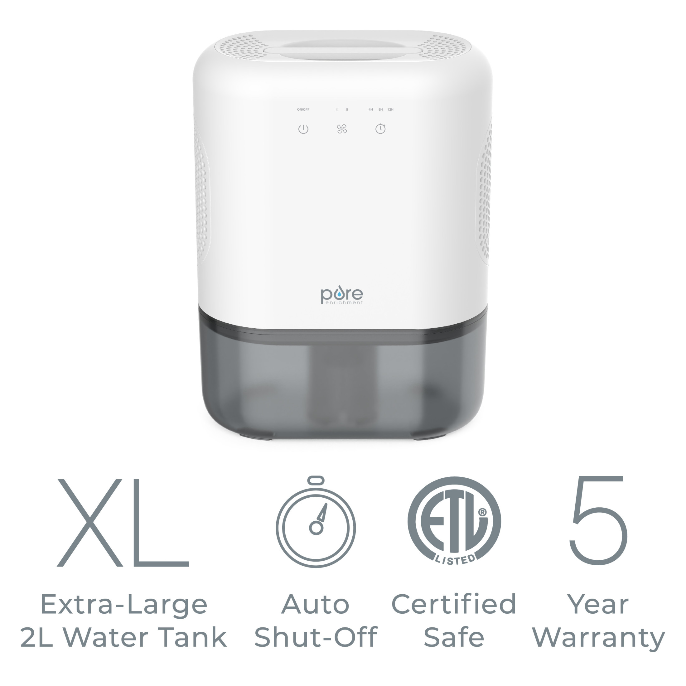 Pure Enrichment PureDry Elite Dehumidifier – Extra-Large 2L Water Tank with Auto Shut-Off, Removes 20 oz. (600 mL) per day of Moisture from Closets, Bathrooms, RVs, Basements, Bedrooms, and Offices