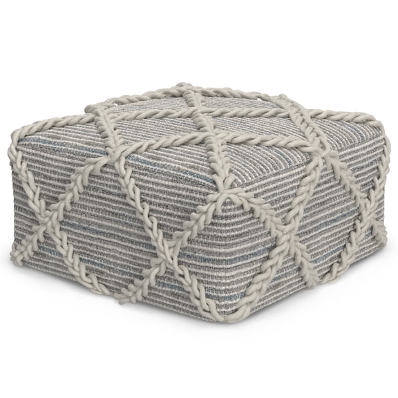 Simpli Home Simpli Home Cowan Contemporary Square Pouf in Grey, Natural Handloom Woven