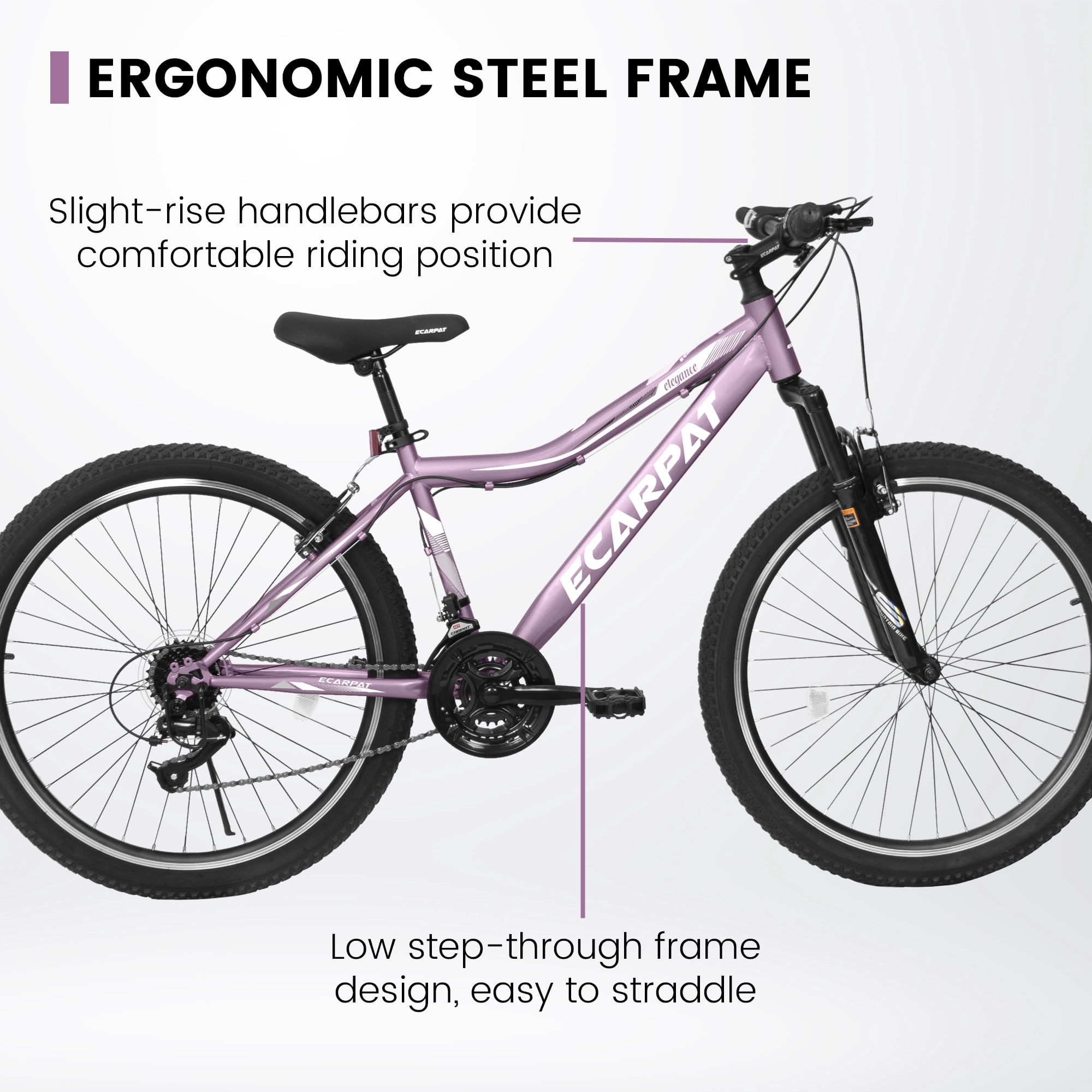 24 Inch Women Girls Mountain Bike, V Brakes 21 Speeds Women Bike, Sturdy Steel Frame and Suspension Fork, Stylish Adult and Teens Bicycle for Urban Trail Snow Commuter