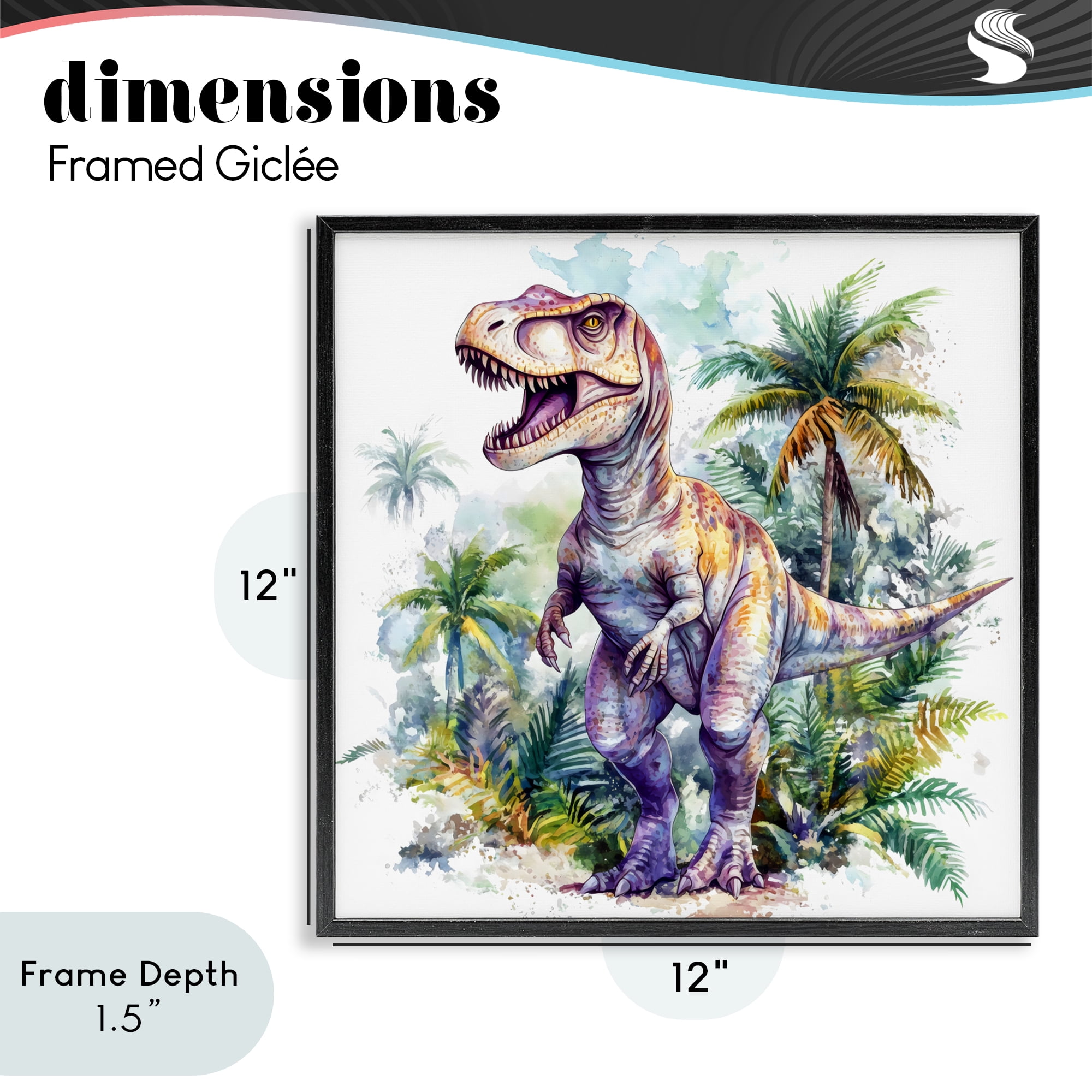 Stupell Industries T-Rex Among Palm Trees Black Framed Giclee Art, design by Creative Studio
