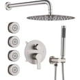 thumbnail image 3 of Bathtub Shower Faucet Set Brushed Gold Push Button Diverter Shower System for people with in Hand Shower  Dual Shower Head with handheld Wall Mount valve trim kit (cartridge Included), 3 of 6