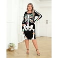 thumbnail image 2 of HDE Plus Size Skeleton Dress Stretchy Long Sleeve Halloween Costume Day of The Dead Floral 2X, 2 of 6