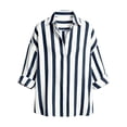 thumbnail image 5 of Rexolia Women's Striped Button Down Shirt Regular Fit Long Sleeve Business Casual Navy L, 5 of 6
