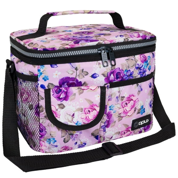 OPUX Insulated Lunch Bag for Men Women, Leakproof Thermal Lunch Box Work School, Soft Lunch Cooler Bag with Adjustable Shoulder Strap for Adult Kid Boy Girl, Reusable Lunch Pail, Purple Floral