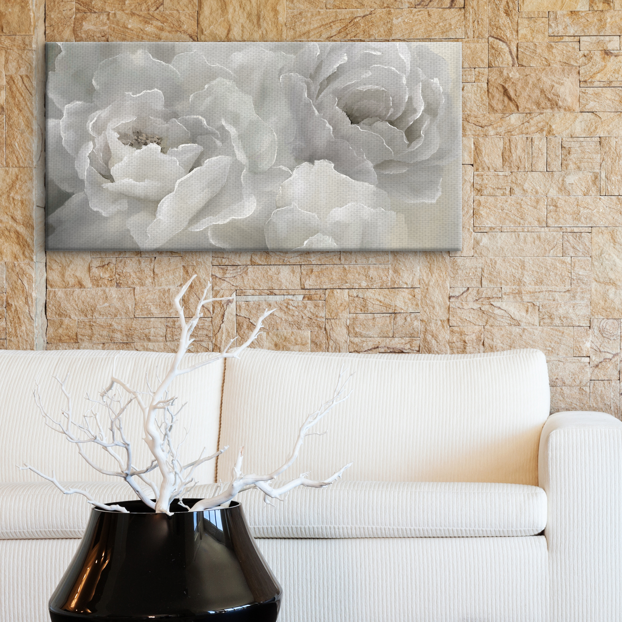 Fine Art Canvas Soft Peony Lace White by Nan Canvas Art Print