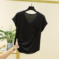 thumbnail image 2 of CIENVNSTG Summer Women's T Shirt Solid Color V Neck Featuring Chest Pocket Short Sleeve Loose Fit Casual Comfy Breathable Basic Tees Tunic Clothes for Daily Wear with Pockets Black 2XL, 2 of 3