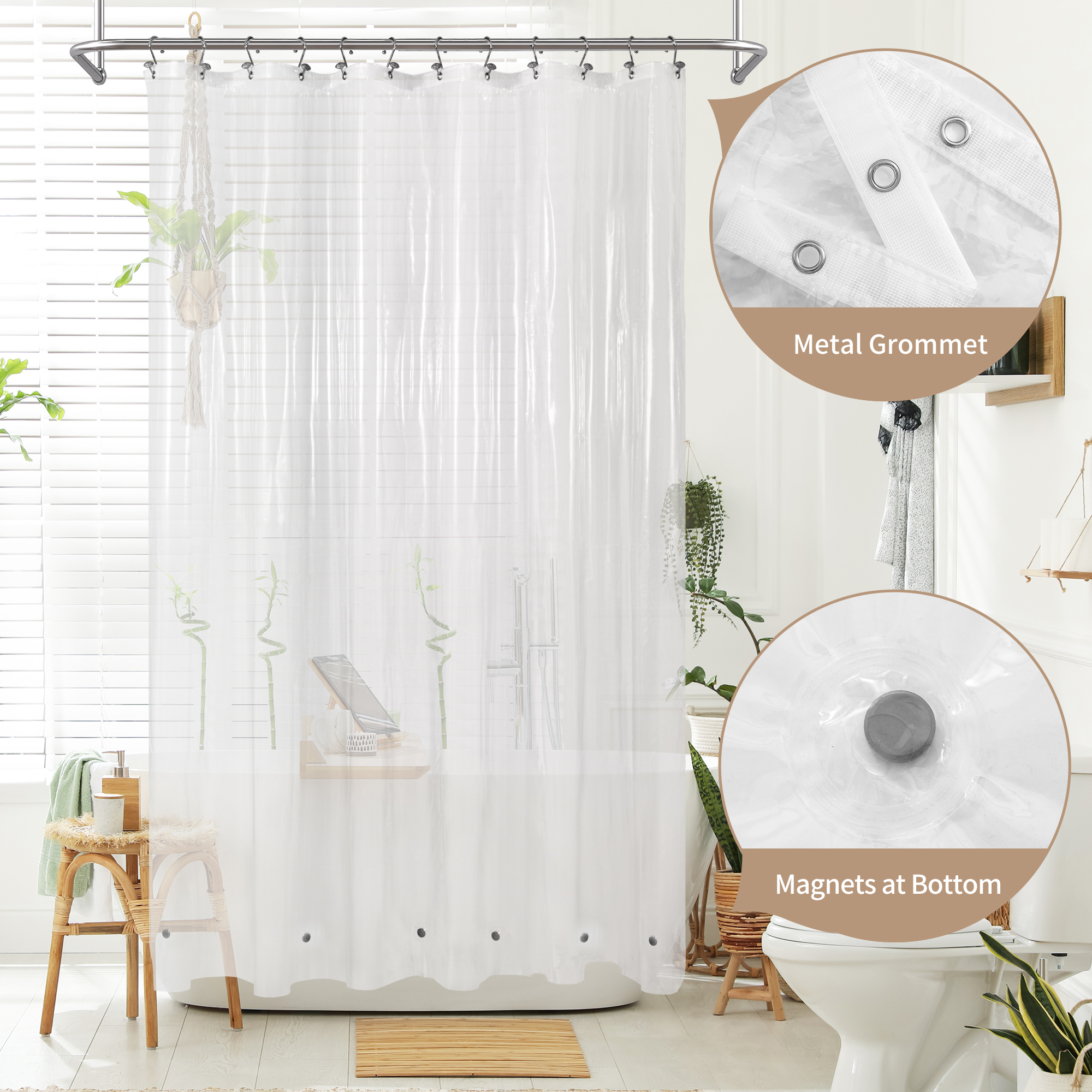 Barossa Design Clear PEVA Shower Curtain Liner, 72" x 72" photo 7