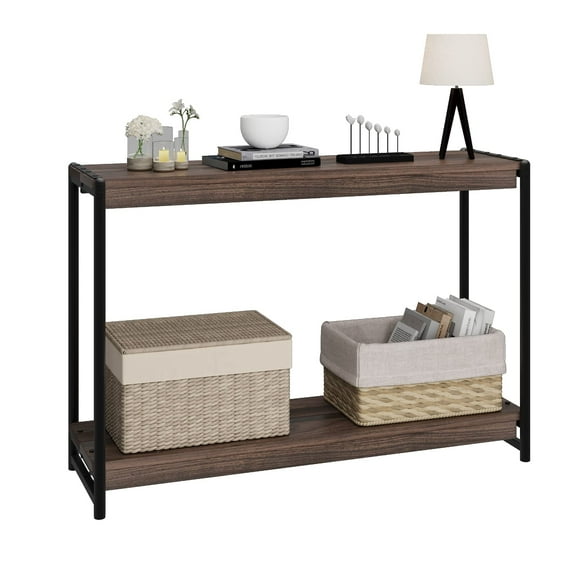 39.5 Inch Walnut 2 Tier Narrow Console Table, Behind Couch Hallway Foyer Accent Furniture