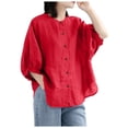 thumbnail image 1 of Hauts Vintage pour Femmes Grande Taille, Col Rond Trois Quarts, Blouse Douce Décontractée, 1 of 3