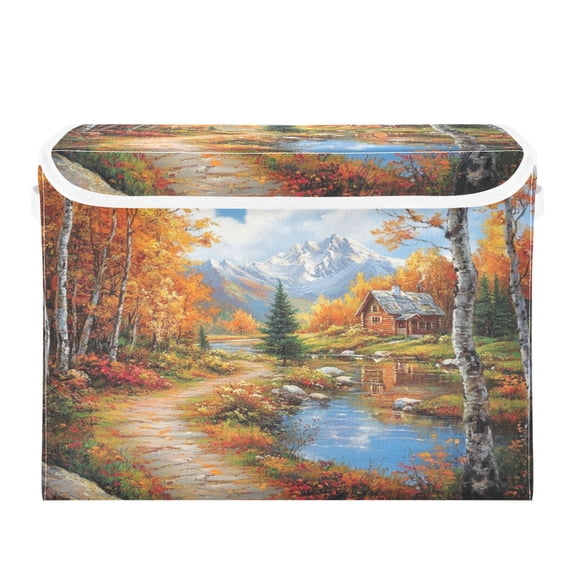 Storage Box With Lid 16.5x12.6x11.8In Foldable Stacked Household Storage Box Autumn Road