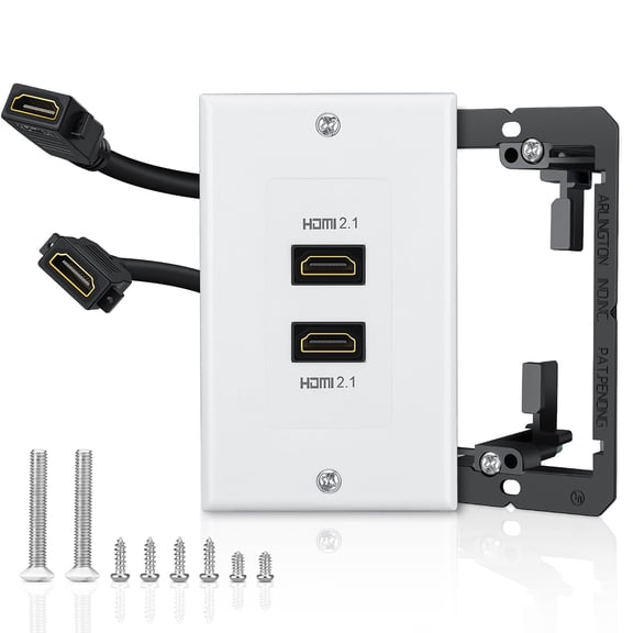 HDMI 2.1 Wall Plate(2 Port), ELECTOP 8K HDMI Wall Outlet Pass Through with Low Voltage Metal Mounting Bracket, Supports 8K@60Hz and 4K@120Hz, 3D, HDR, 48 Gbps HDMI Box, Fits Home Theater Systems