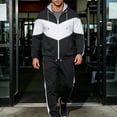 thumbnail image 2 of Men's Tracksuit, Color Block Track Jackets and Pants 2 Piece Outfit Mens Hoodie Sweatsuit Full-Zip Running Jogger Set Sports Casual Sweat Suits Size 3XL Black, 2 of 9