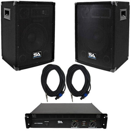 Seismic Audio Pair of 8" PA DJ Speakers with Amplifer & 50' Cables Pro Audio LoudSpeakers Amp - SA-8KT3