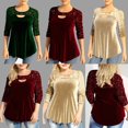 thumbnail image 4 of Camiseta de manga larga con cuello redondo y abertura digital de ocho tallas, top de punto con costura de lentejuelas ajustado para mujer, 4 of 6