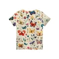 thumbnail image 3 of Abcomgle Girls Tee Shirts 7-16 Summer Short Sleeve Tshirt Butterfly Floral Print Tshirts Toddler Trendy Crewneck Cotton Toddler Tops Girls,Cyan,12-13Years, 3 of 4