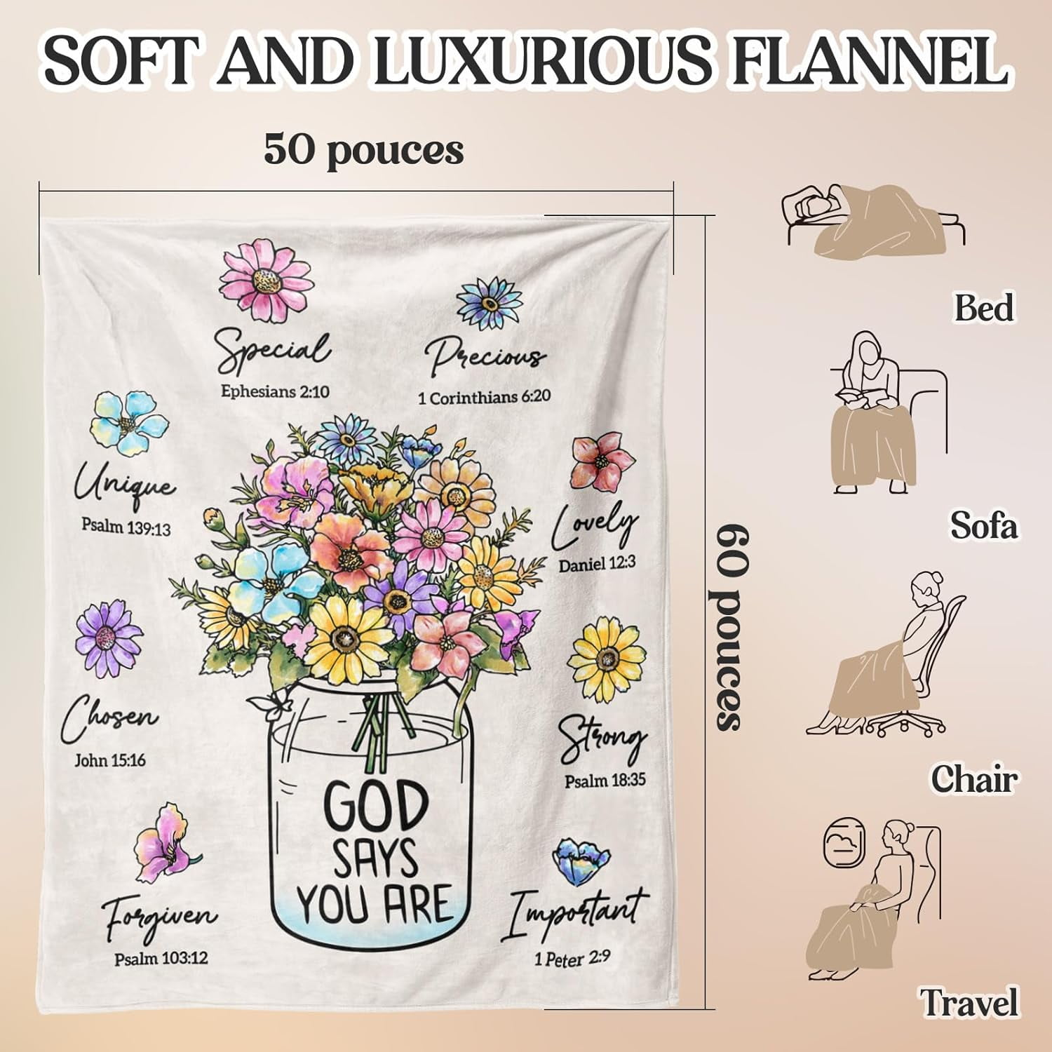 Christian Gifts for Women,Christmas Best Gifts for Women, Faith Birthday Blanket for Women, Inspiration Encouragement Religious Gifts, Mothers Day Easter Nourish Soul60*50