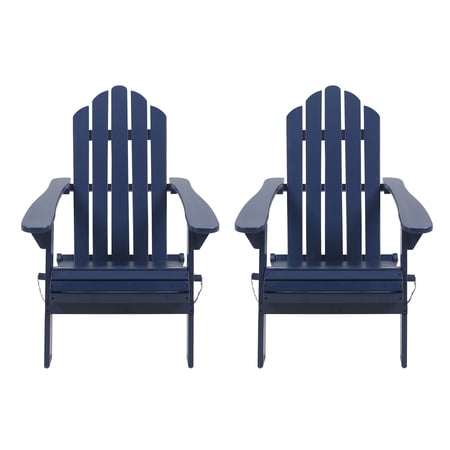 Cytheria Acacia Wood Outdoor Foldable Adirondack Chairs, Set of 2, Navy Blue