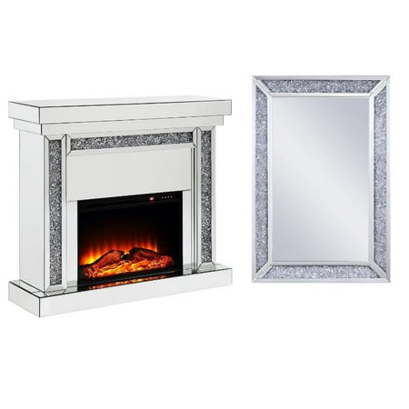 

Home Square 2-Piece Set with Fireplace in Mirrored & Mirrored Wall Decor