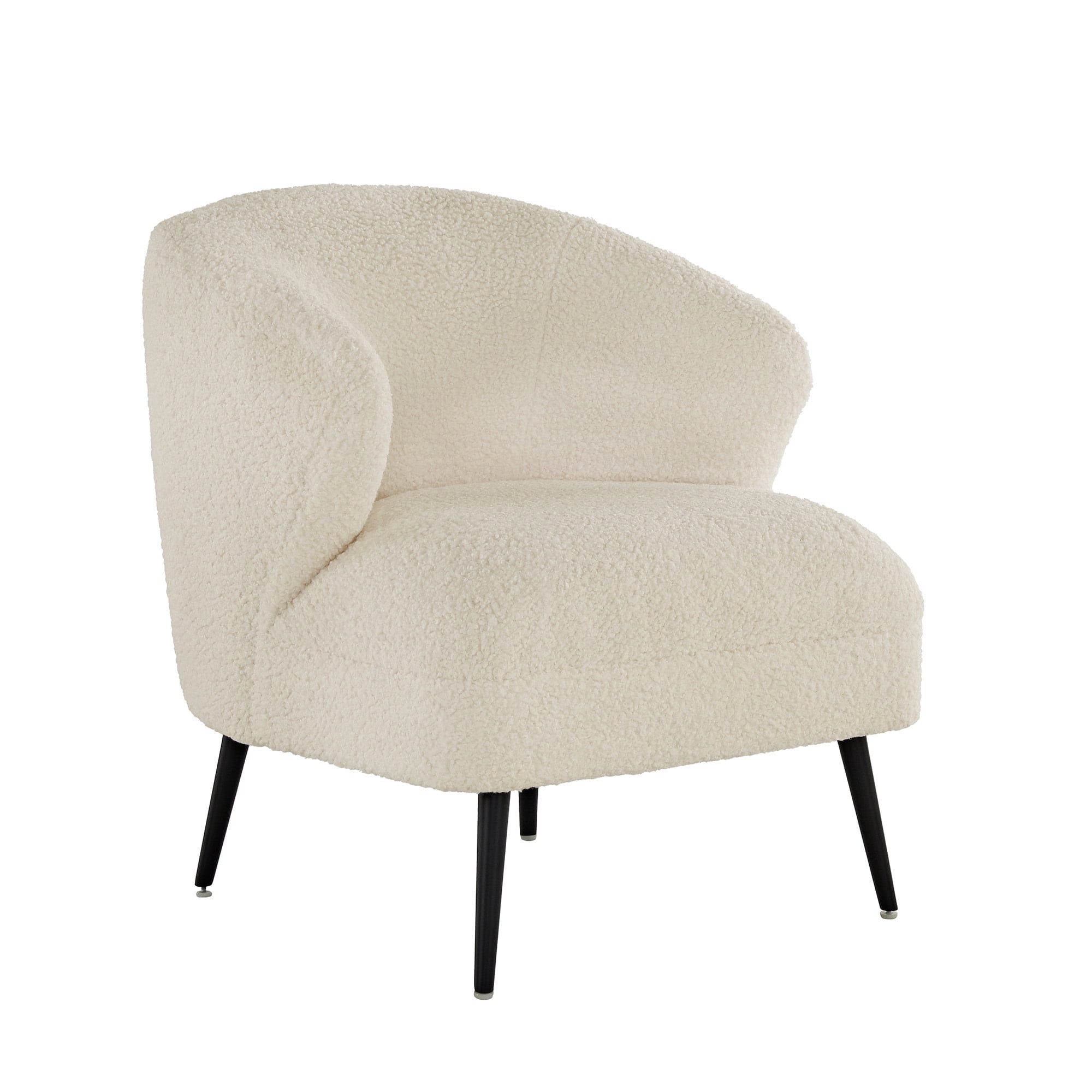 Weston Home Ditmars Modern Boucle Accent Chair with Cube Pouf Footrest, White