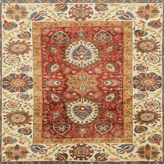 Ahgly Company Machine Washable Indoor Square Abstract Yellow Area Rugs, 8' Square