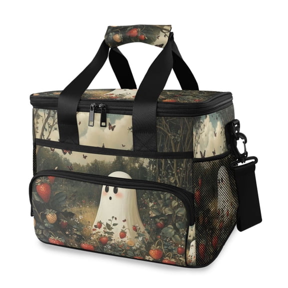 FORMRS Insulated Cooler Bag 24 Cans Capacity Soft Leakproof Lunch Box with Side Pockets, Ghost in Strawberry Fields