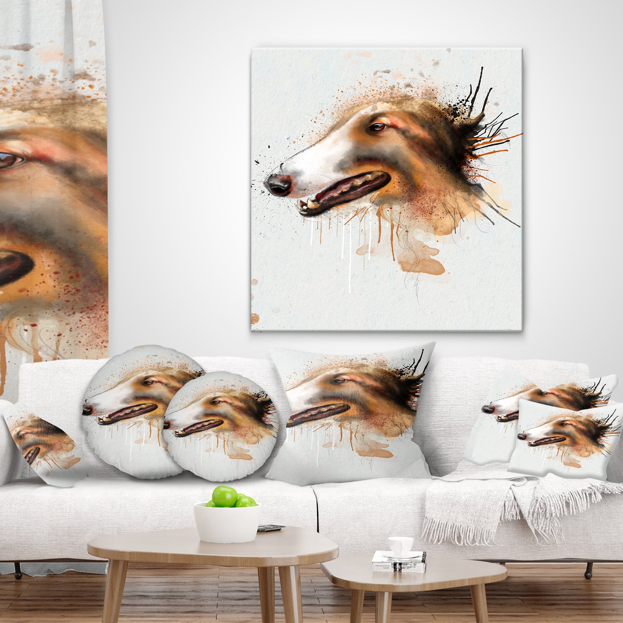 Designart Brown Dog Portrait Watercolor - Animal Throw Pillow - 18x18