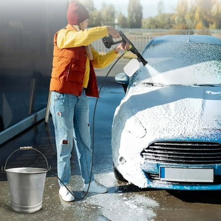 Six-in-one nozzle high-pressure cleaning machine, wireless water gun, 16.4 feet hose, easy to assemble, versatile in use, portable, suitable for cars, gardens, decks.