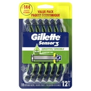 Gillette Sensor3 Sensitive Mens Disposable Razor, 12 Razors, Green