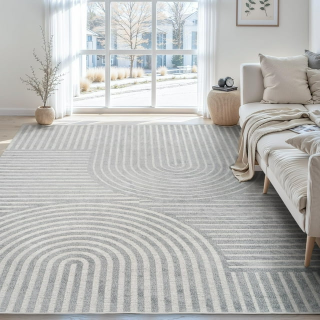 Area Rug 5x7 Machine Washable Rugs for Living Room Non Slip Soft Carpet Geometric Jacquard Textured Carpet for Bedroom Dining Nursery Office Living Room Rug-Smoke Grey