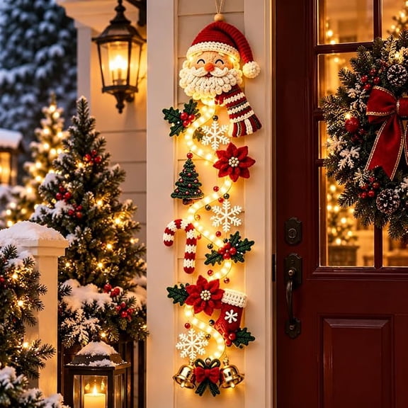 Clearance Merry Cascade Glowing Christmas Door Hanger, LED Lighted Christmas Door Hanging Decor with Warm Lights, Vertical Entryway Ornament for Front Door & Door Side