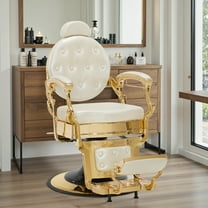 BarberPub Heavy Duty Barber Chair with Headrest, All Purpose Antique Hydraulic Reclining Salon Chair, White with Gold Frame
