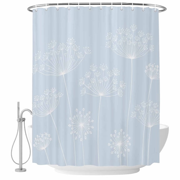 Blue Dandelion Shower Curtain, Waterproof Shower Curtains for Bathroom, Spring Modern Minimalist Country Flower Washable Fabric Bathtub Curtain Set Bath Decor with 12 Hooks Stall 36"x72"