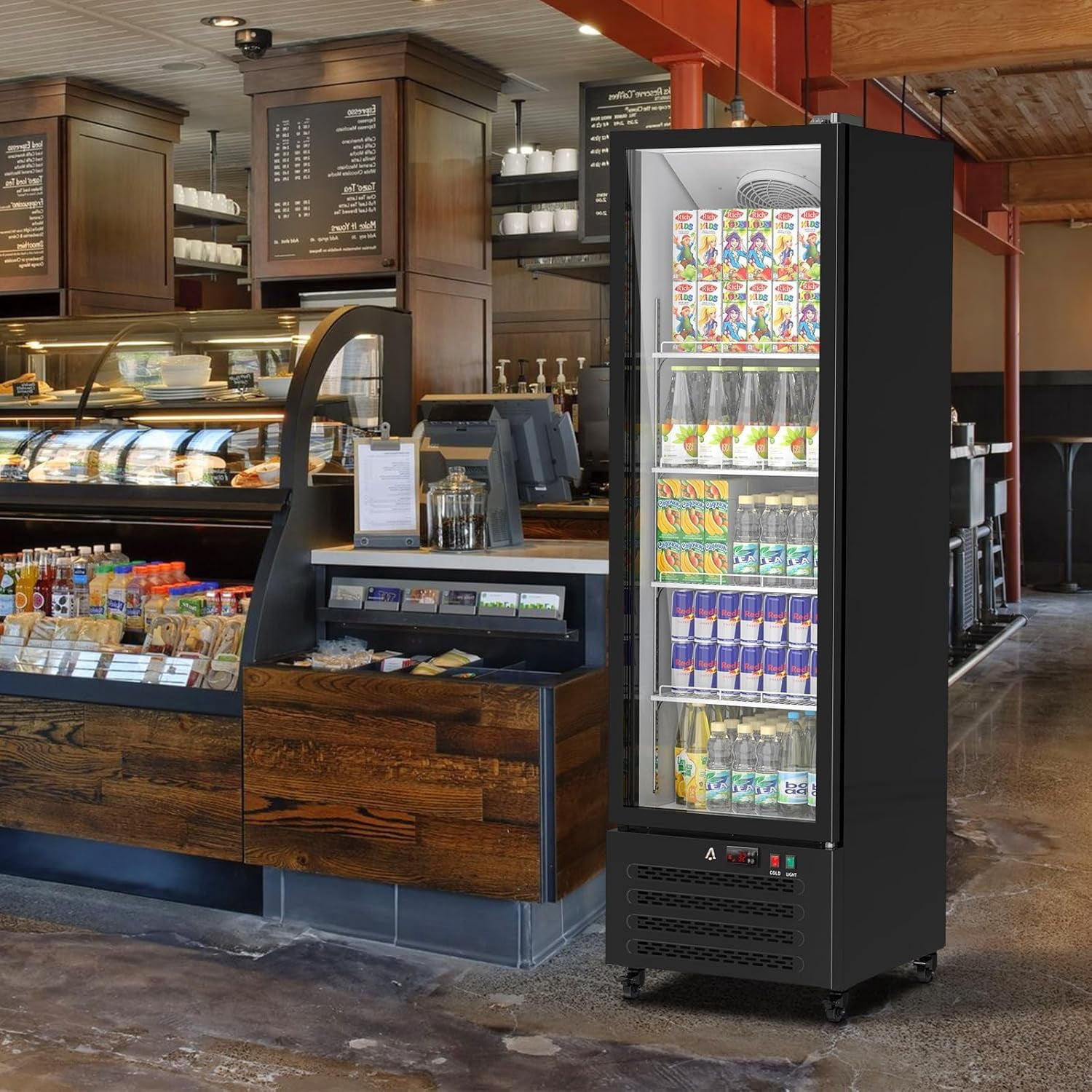 IdealHouse Commercial Beverage Refrigerator, 11.6 Cu. Ft. Upright Beverage Display Refrigerator with Double-Layer Glass Door and Adjustable Shelves, Freezer Beverage Cooler