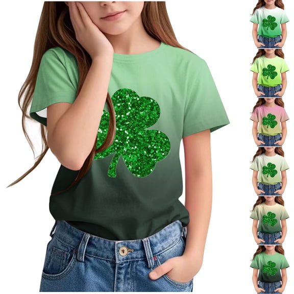 St.Patrick's Day Agkizg Toddler Baby Girls Summer Tops, Short Sleeve T-shirt for Kids, Toddler Girls Cute Blouse Tee Children Green Printing Crewneck T Shirts, Sizes 5-6 Years