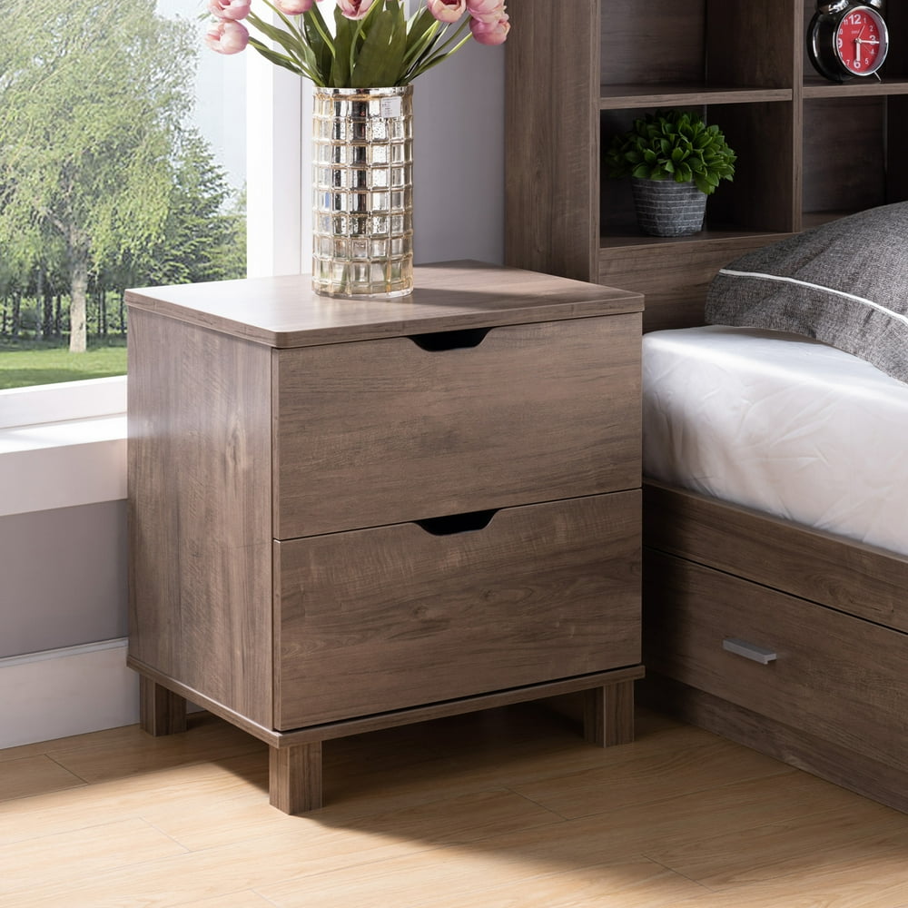 Smart Home Y2203 Modern Nightstand Finished in Hazelnut Two Drawer
