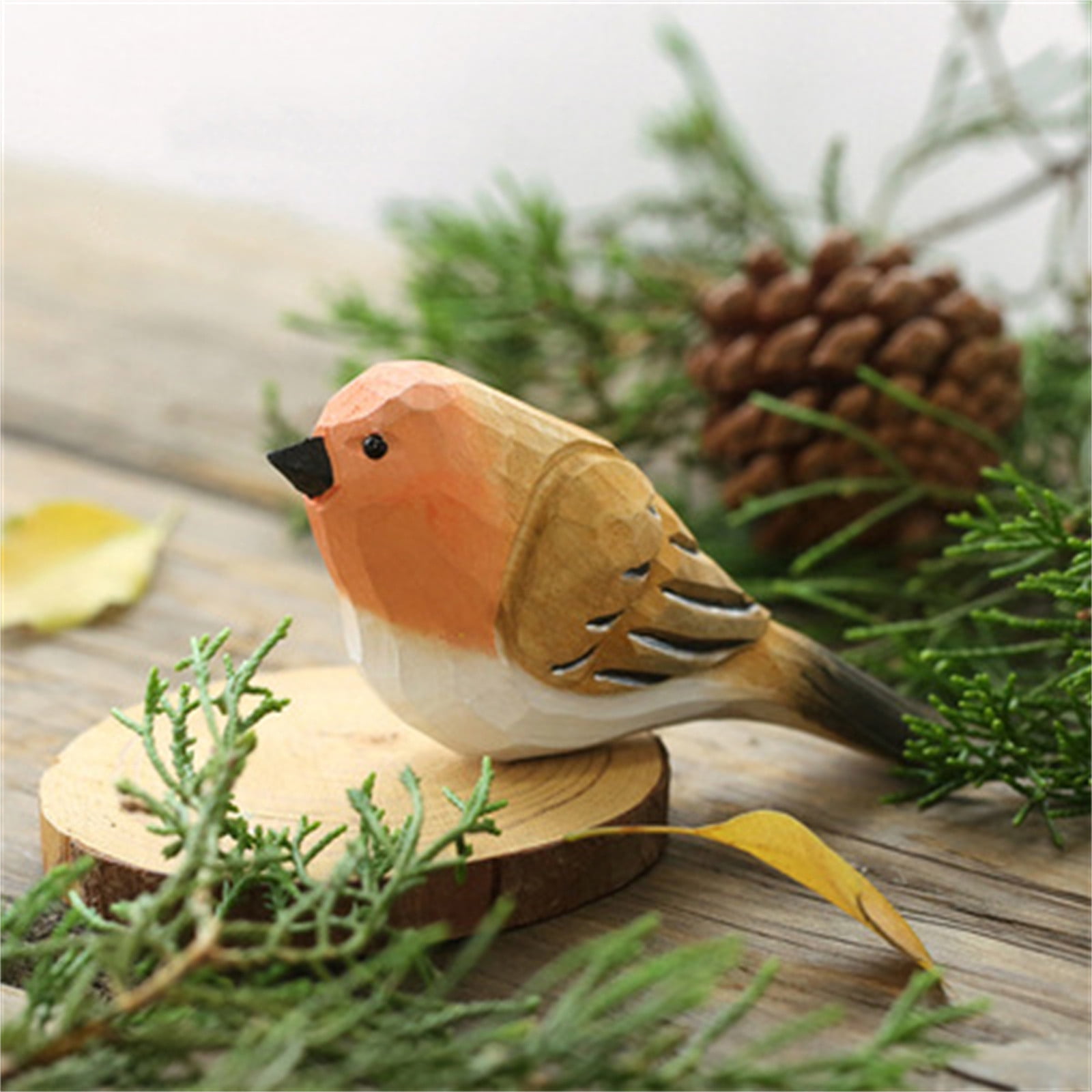 Home Decor Bird Figurine - Small Wood Bird Statue Art Handmade Carving  Decoration Miniature Animals Christmas Decorations 