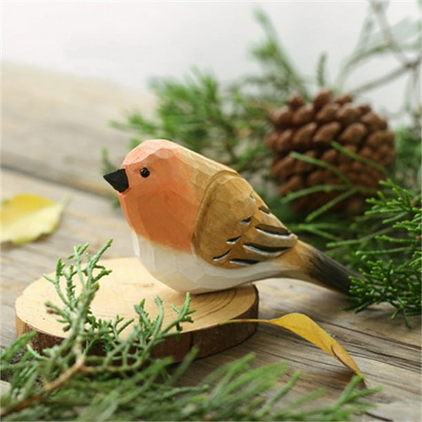 Home Decor Bird Figurine Small Wood Bird Statue Art Handmade Carving