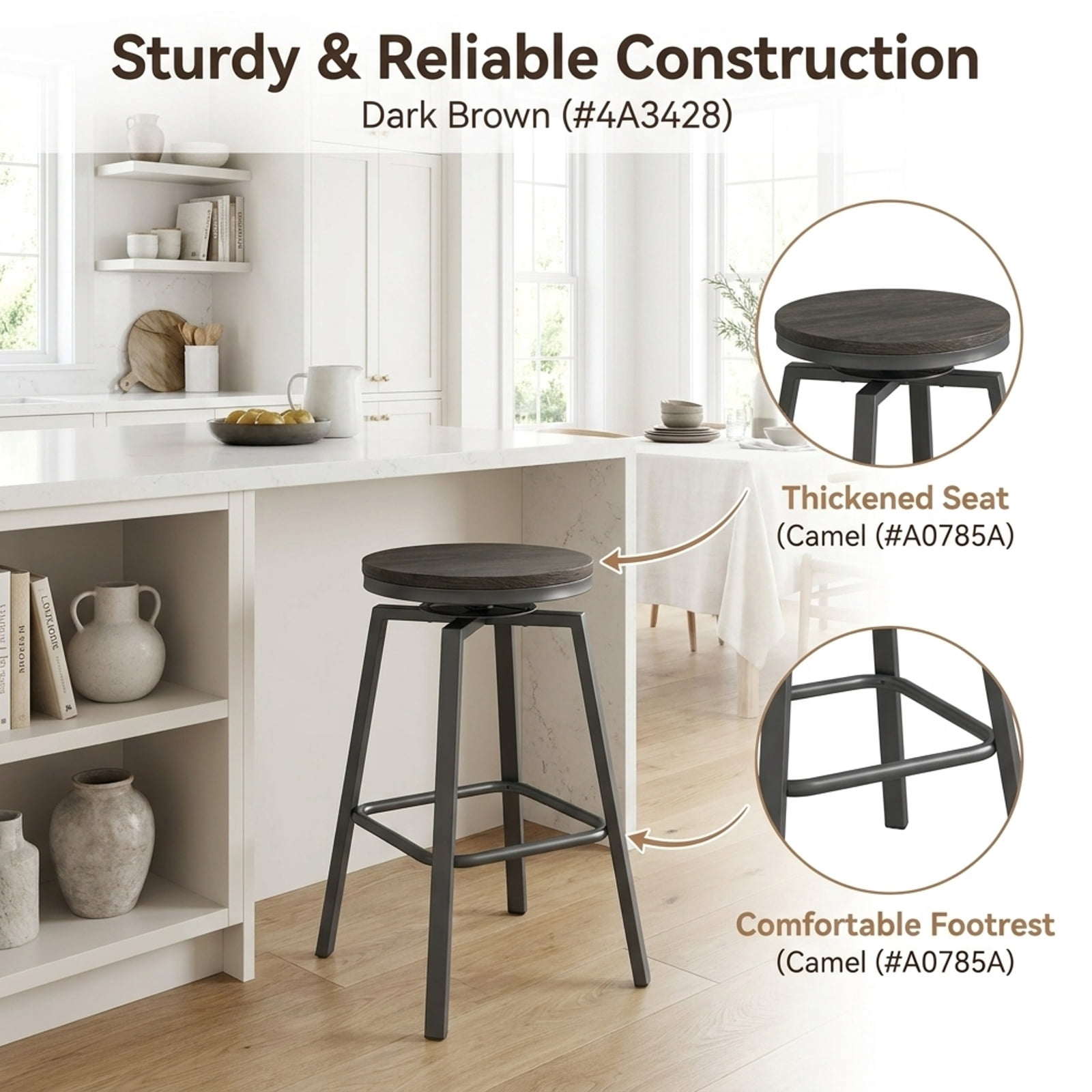 Furnibear 29" Swivel Bar Stools Set of 2 with Footrests & Crossbars for Kitchen Island Counter Bar Pub Dining Home, Gray