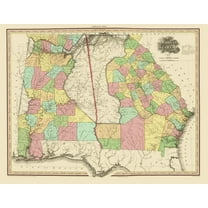 Historic State Map - Georgia Alabama - Tanner 1825 - 23 x 29.80 - Vintage Wall Art