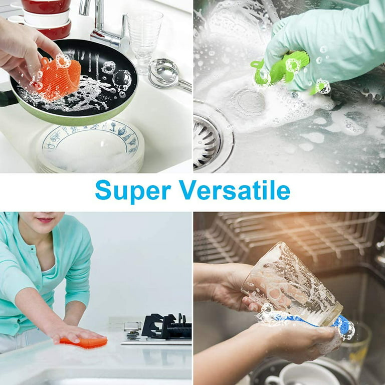 Double Sided Silicone Sponge Scrubber | Kitchen Sponge | Silicone Dish  Sponge | Cleans Pans Pots Dishes Fruits Vegetables