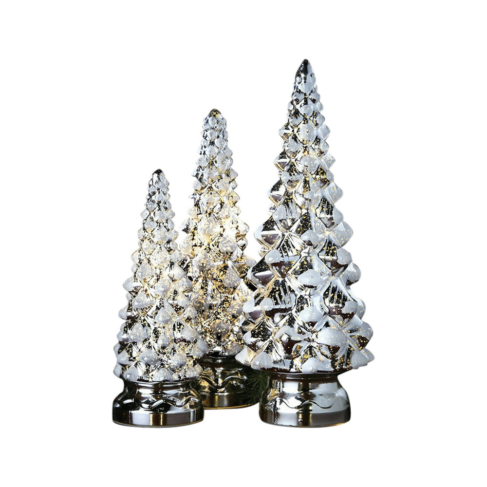 Twinkling Trees LED Lighted Mercury Glass Set of Three Holiday