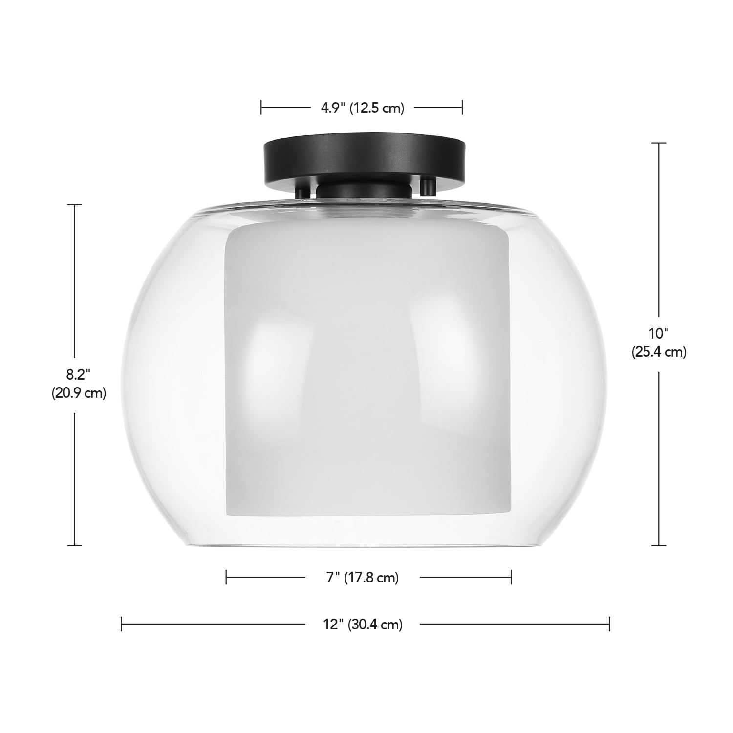 Globe Electric Aura 1-Light Bronze Flush Mount Ceiling Light with Clear Glass Outer Shade and Frosted Glass Inner Shade, 61256