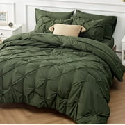 Cozy Comfort Olive Green Comforter Set Queen - Bed in a Bag Queen 7 Pieces, Pintuck Bedding Sets Bed Set with Comforter, Sheets, Pillowcases & Shams