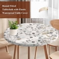 thumbnail image 3 of Gray Botanical Round Tablecloth 36-44 Inch Round Fitted Table Cloth with Elastic Edge, Farmhouse Spring Summer Floral Leaves Waterproof Table Cover Protector for Outdoor Picnic Party Dining, 3 of 6