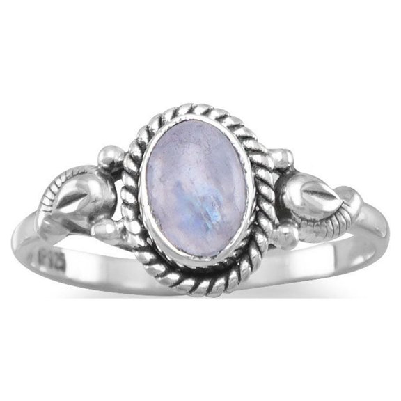 Oxidied Sterling Silver Ring 5mm X 7mm Moonstone Stone Has a Rope Edge 1.5mm Wide - Size 6