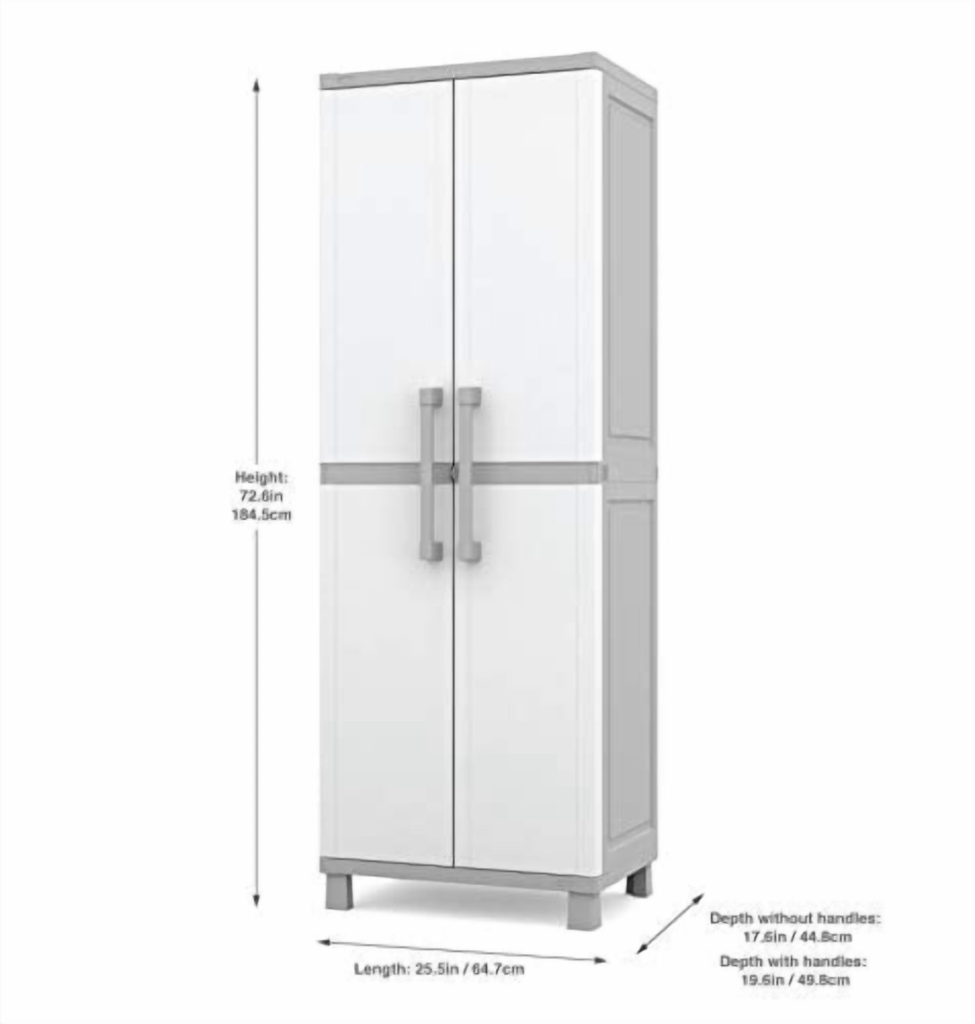 KETER Storage Cabinet with Doors and Shelves for Tool and Home Organization, White & Grey