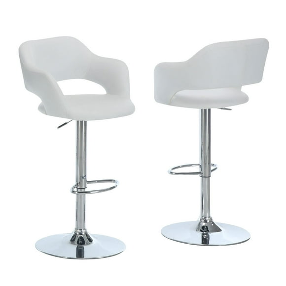 Monarch Specialties Bar Stool, Swivel, Bar Height, Adjustable, Metal, Pu Leather Look, White, Chrome, Contemporary, Modern