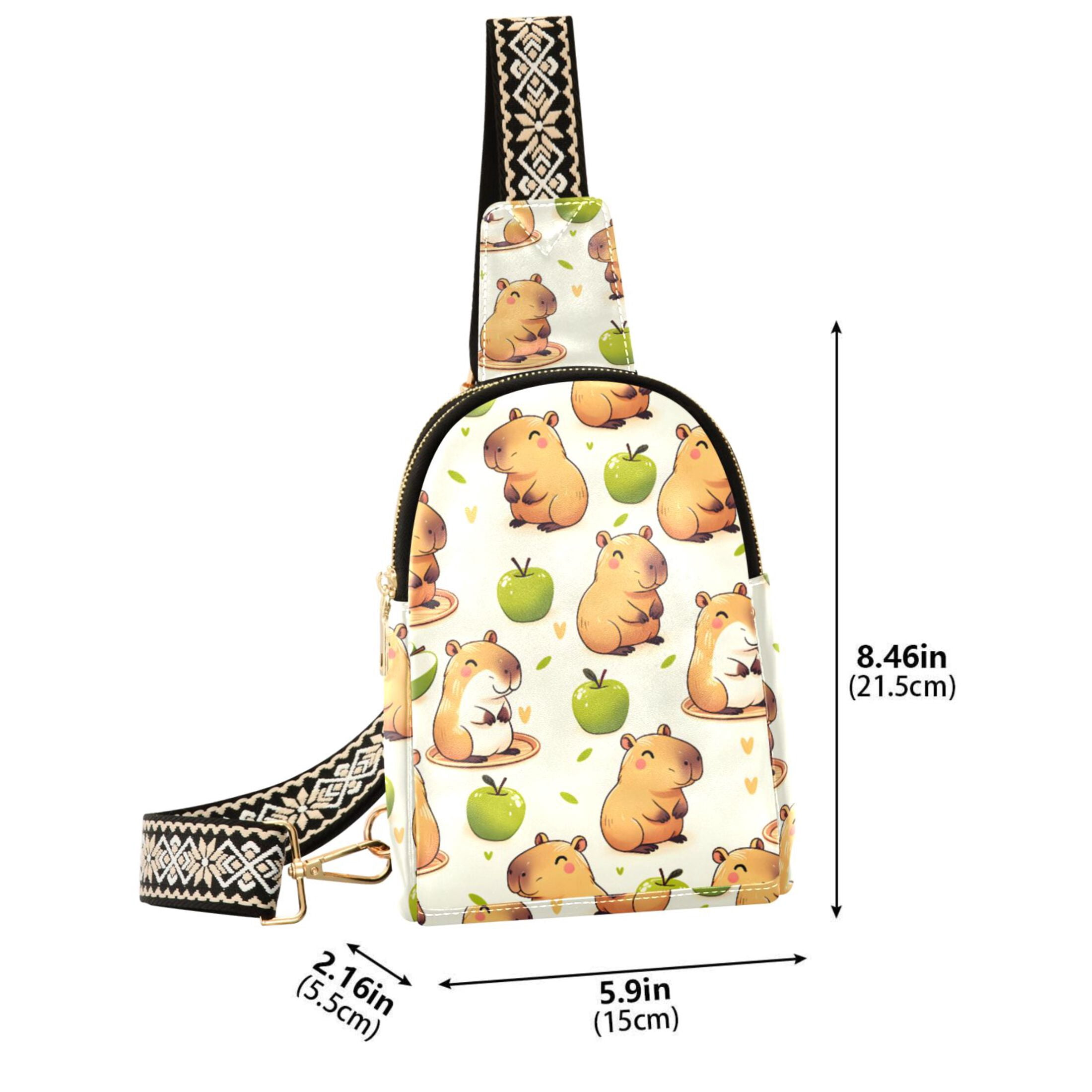 ALAZA Capybara Green Apples Sling Bag for Women Men Waterproof Crossbody Chest Bags