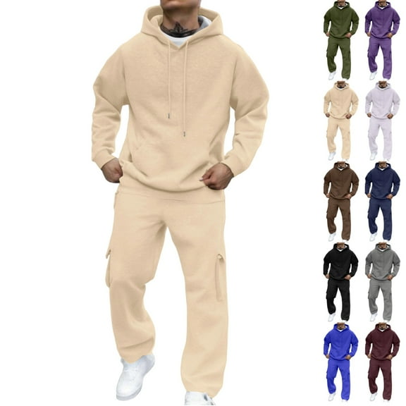 LNZGNM Mens Track Suits 2 Piece Set Workout Sweatsuits for Men Set Autumn Sweatshirt and Sweatpants Set Casual Sportswear Tracksuits with Pockets, Beige L